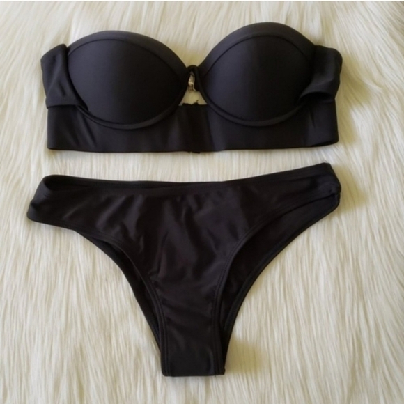 New Black Push Up Underwire Top Bikini Set Swimsuit Size L - Picture 7 of 8